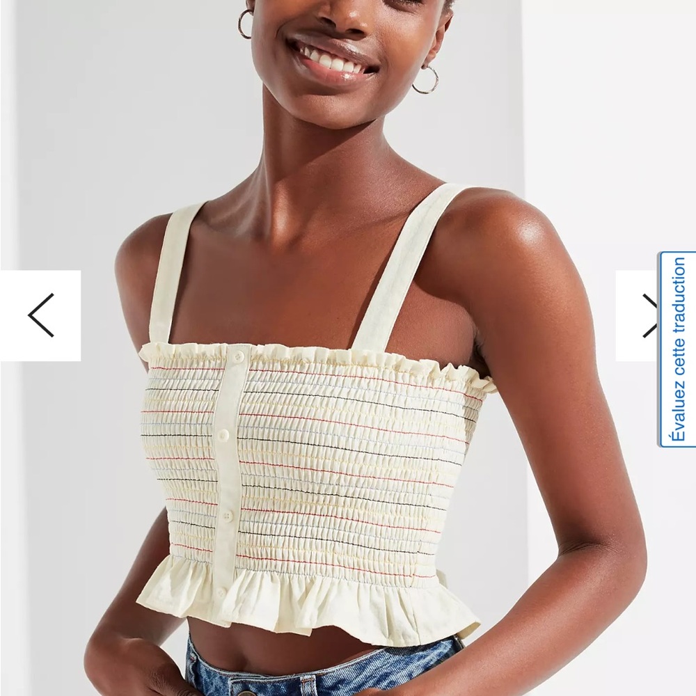 Women's Cream Smocked Ruffle Top